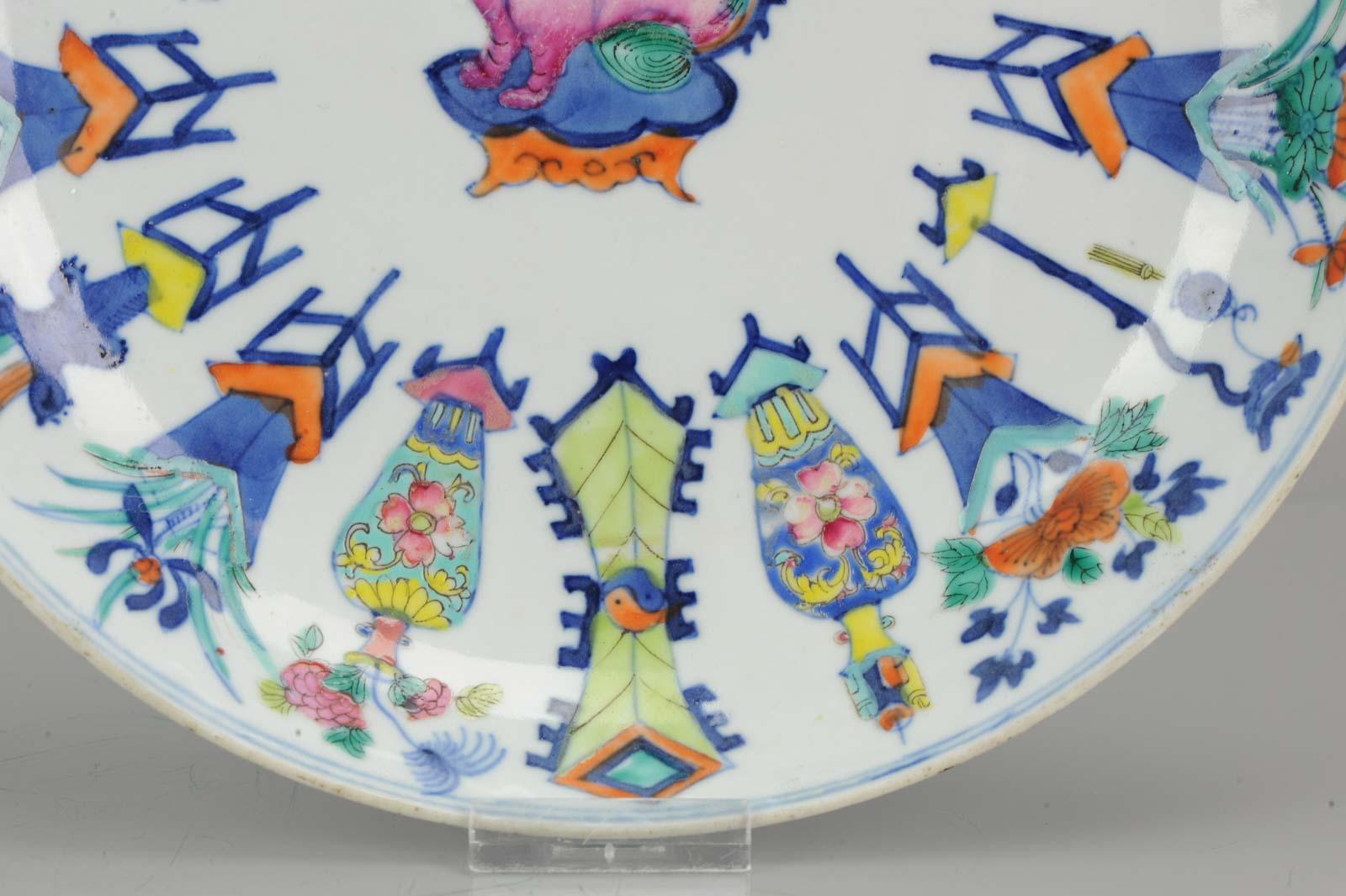 Polychrome Plate Chinese Porcelain Foo Dog Flower Baskets Kangxi Mar 2