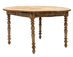 19C Primitive European Round Blonde Wood Dining Table