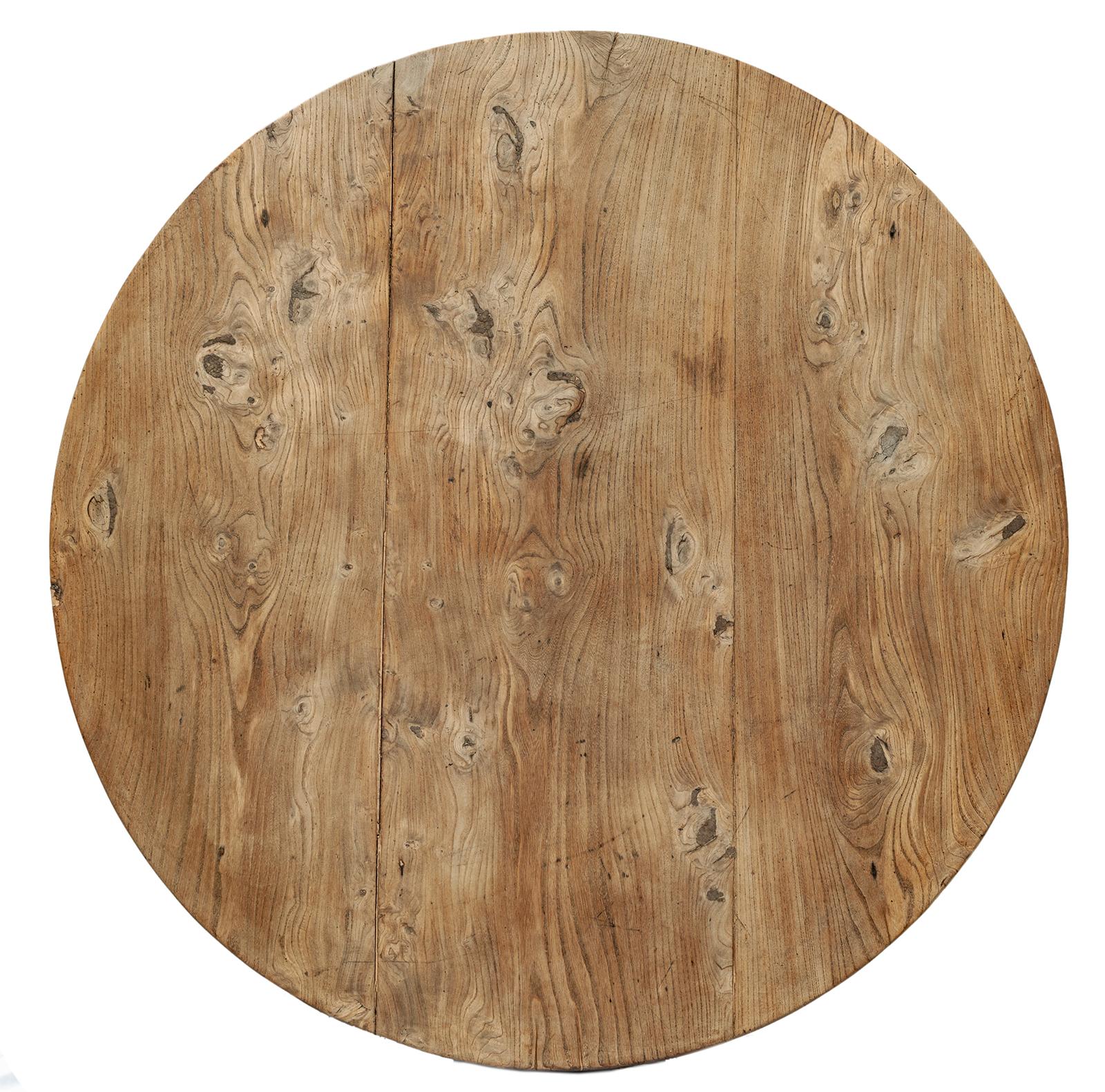 Rustic 19C Primitive European Round Blonde Wood Dining Table