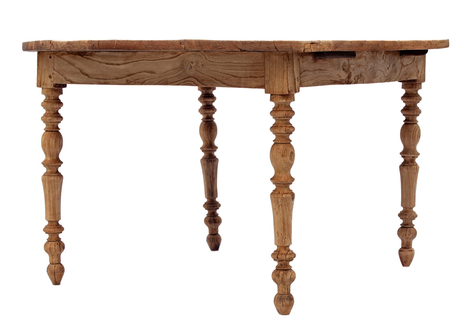 Hand-Crafted 19C Primitive European Round Blonde Wood Dining Table