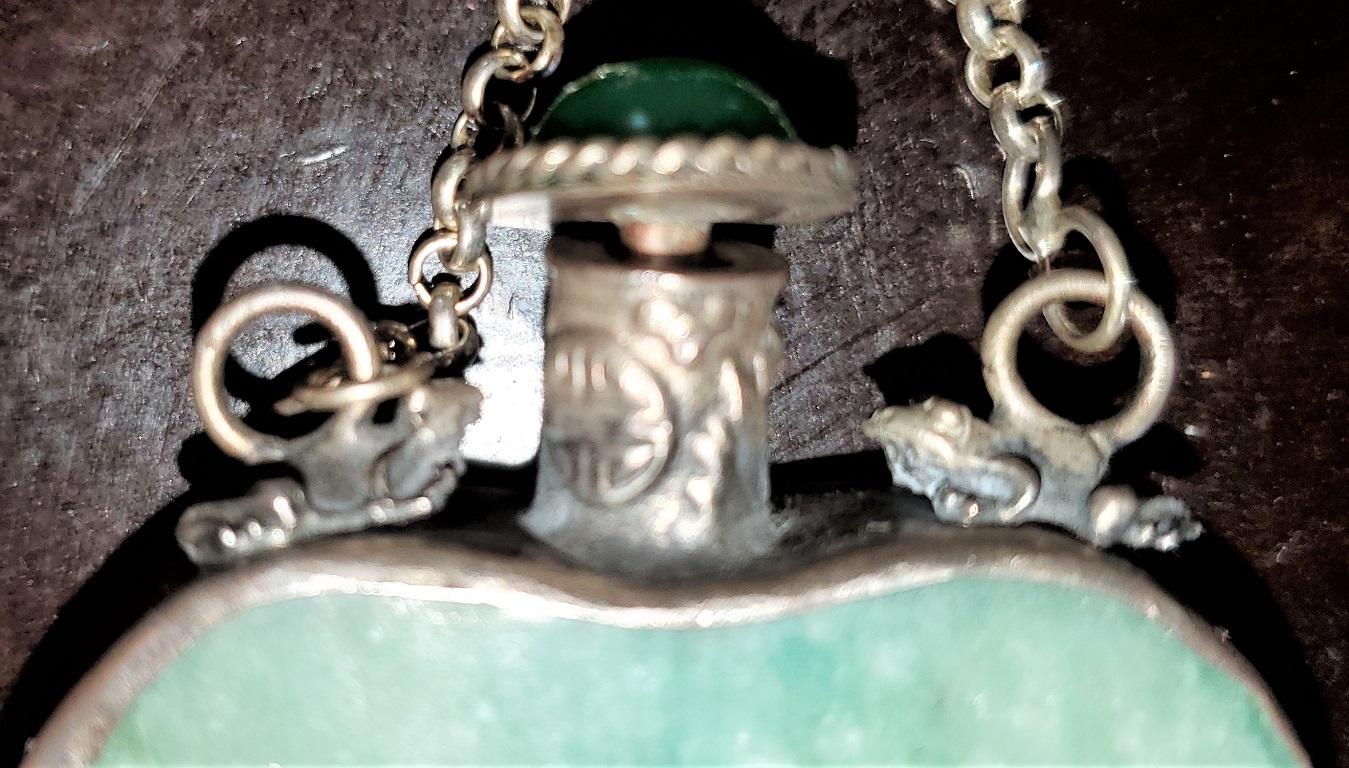 19th Century Qing Tibetan Jadeite Silver and Jade Perfume Pendant 7