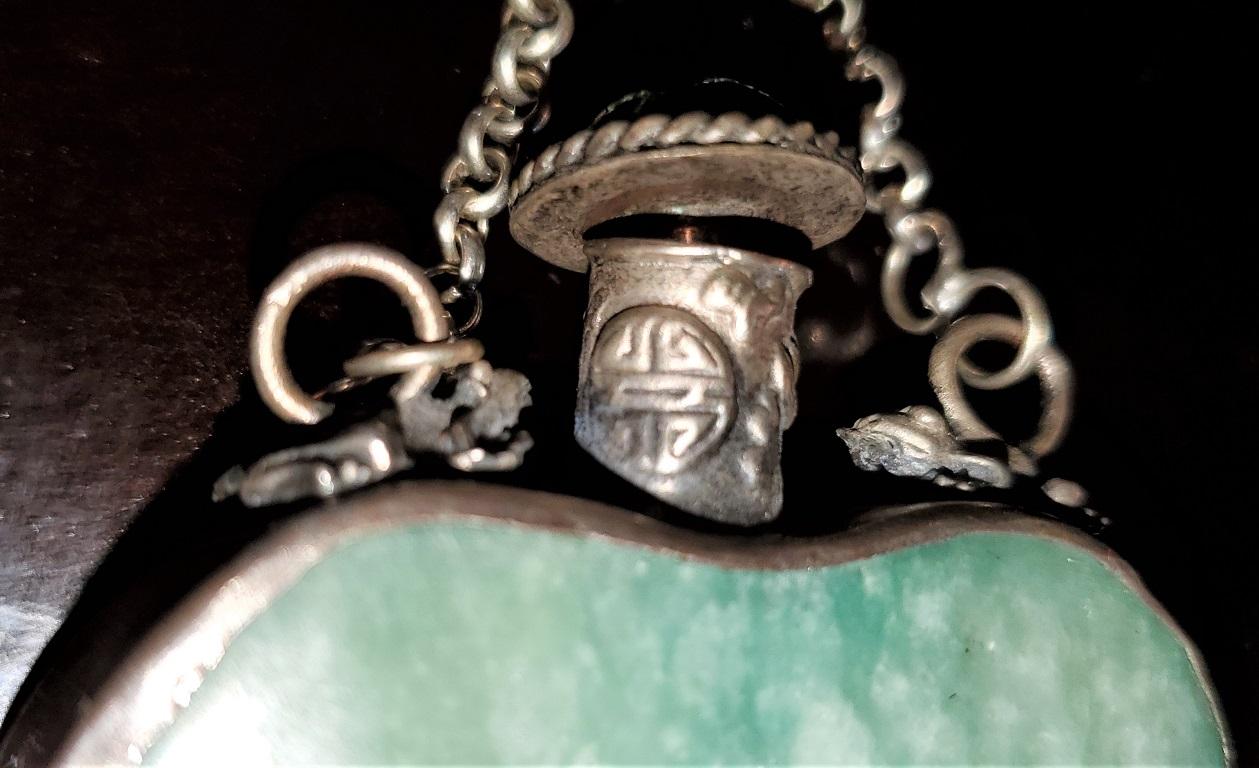 19th Century Qing Tibetan Jadeite Silver and Jade Perfume Pendant 8