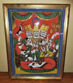 Reverse Glass Painting of Shiva, Parvati and Ganesh from the Pal Collection
