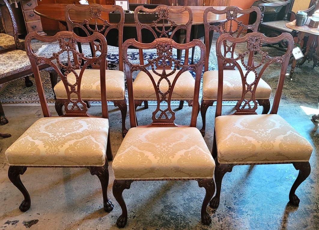 19C Set of 6 Irish Chippendale Style Ribbon Back Dining Chairs For Sale 6