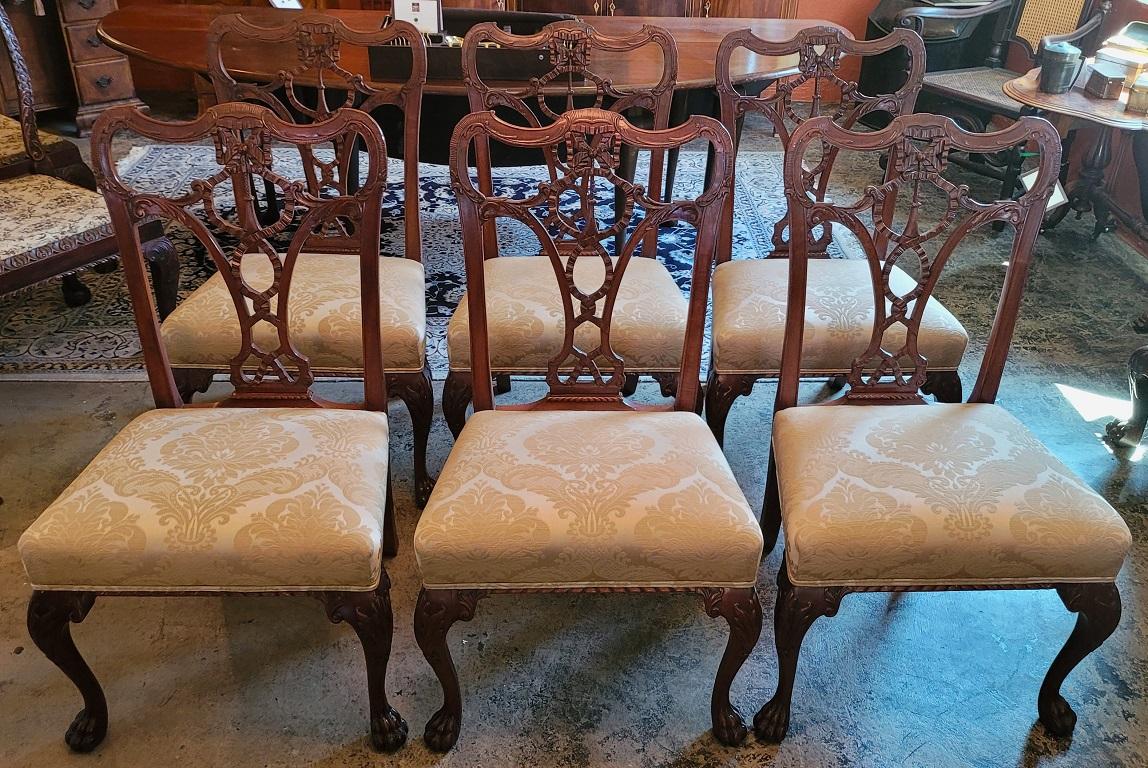 Presenting a fabulous 19C set of 6 Irish Chippendale style ribbon back dining chairs.

Irish made circa 1840-60.

We know that these are Irish due to the signature ‘hairy paw’ feet which is synonymous with Irish Georgian furniture that were made