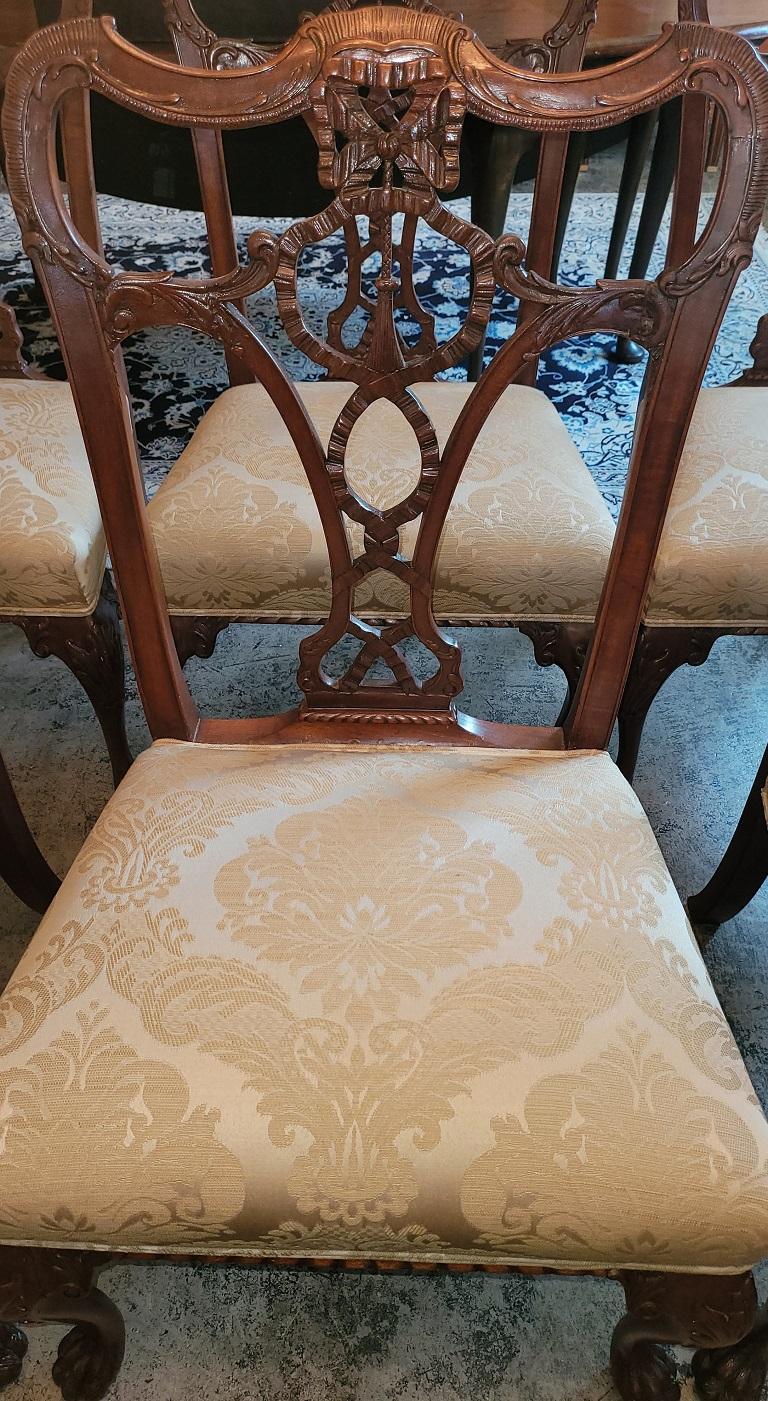 Mahogany 19C Set of 6 Irish Chippendale Style Ribbon Back Dining Chairs For Sale