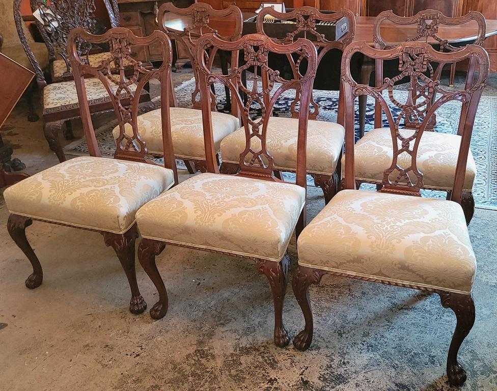 19C Set of 6 Irish Chippendale Style Ribbon Back Dining Chairs For Sale 2