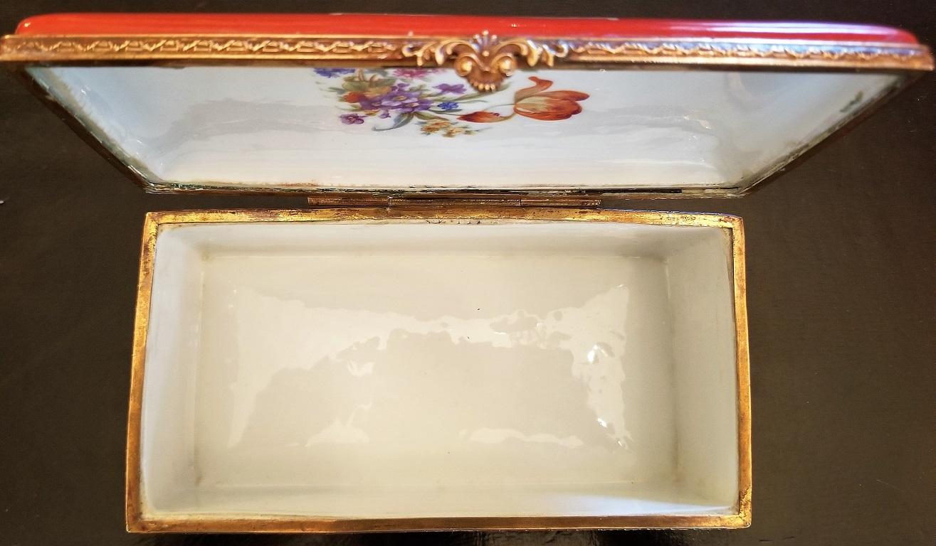 French 19C Sevres Porcelain Trinket Box with Ring Tray