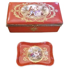 19C Sevres Porcelain Trinket Box with Ring Tray