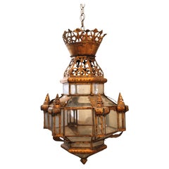 19c Spanish Antique Gilded Tole Lantern