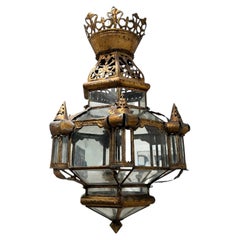 19c Spanish Antique Gilded Tole Lantern