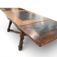 19c Swiss Antique Walnut Table with Slate & 2 Leaves