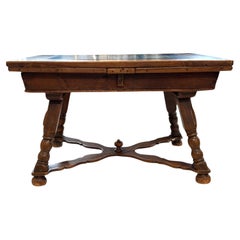 19c Swiss Antique Walnut Table with Slate 
2 Leaves