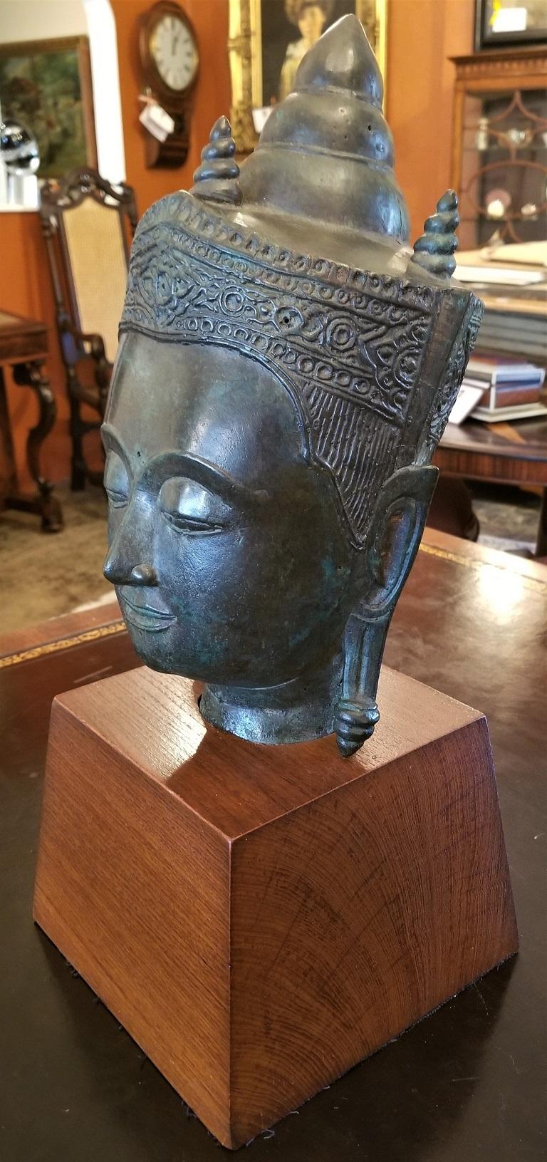 19th Century Thai Bronze Buddha Head on Stand For Sale at 1stDibs