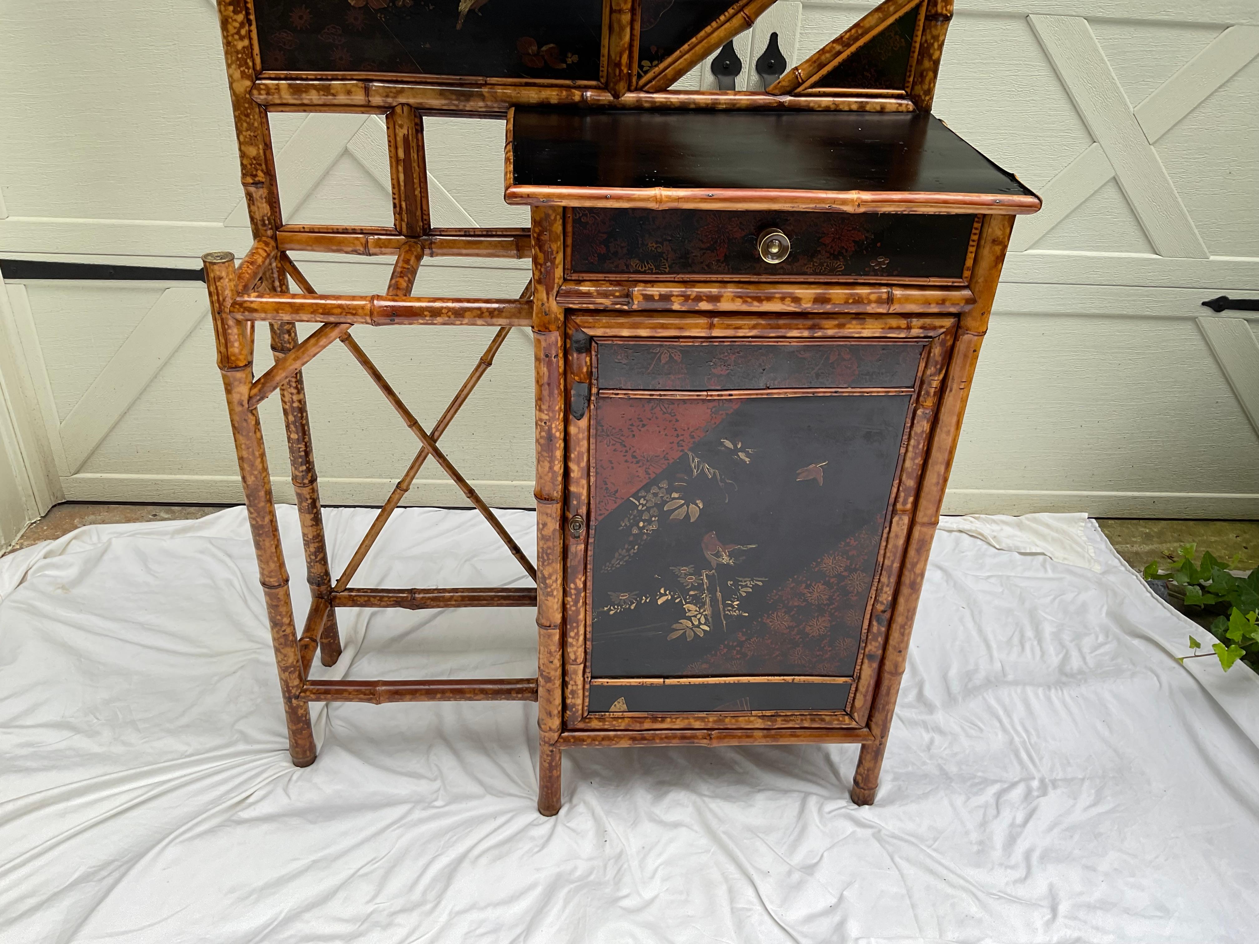 19C Tortoise Bamboo Hall Tree w/ Storage Cabinet For Sale 2