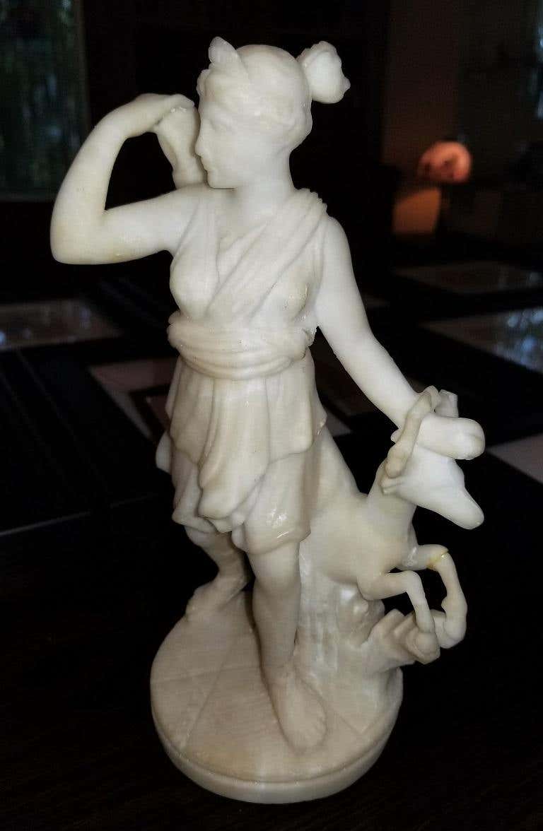 Hand-Carved 19th Century White Marble Statue of Diana For Sale