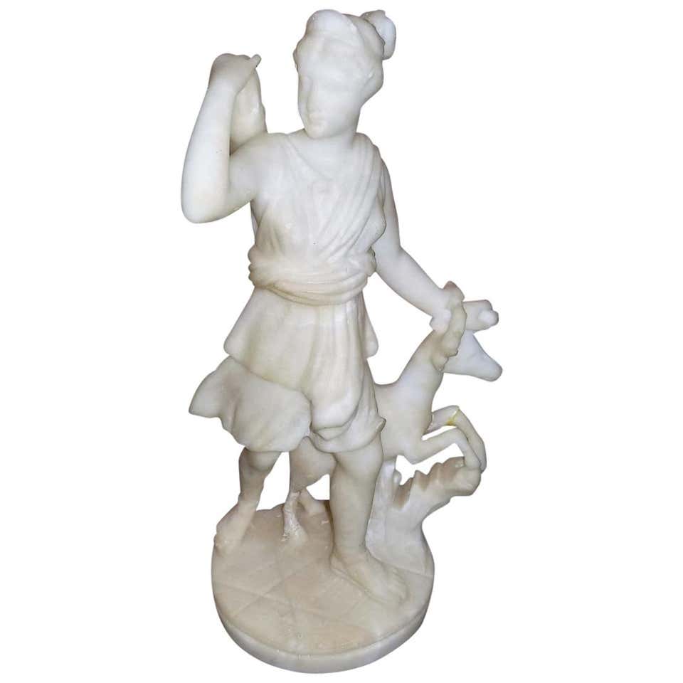 19th Century White Marble Statue of Diana For Sale