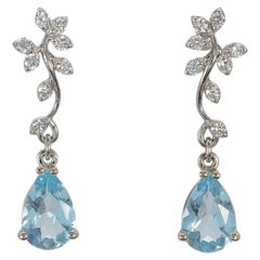 1.9ct Aquamarine Drop Earrings with Lab Grown Diamond Accents: Solid 14K Gold
