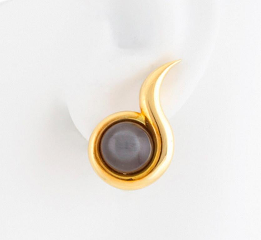 1.9ct. Black Moonstone 18k Gold Snail Earrings by John Landrum Bryant In New Condition For Sale In New York, NY