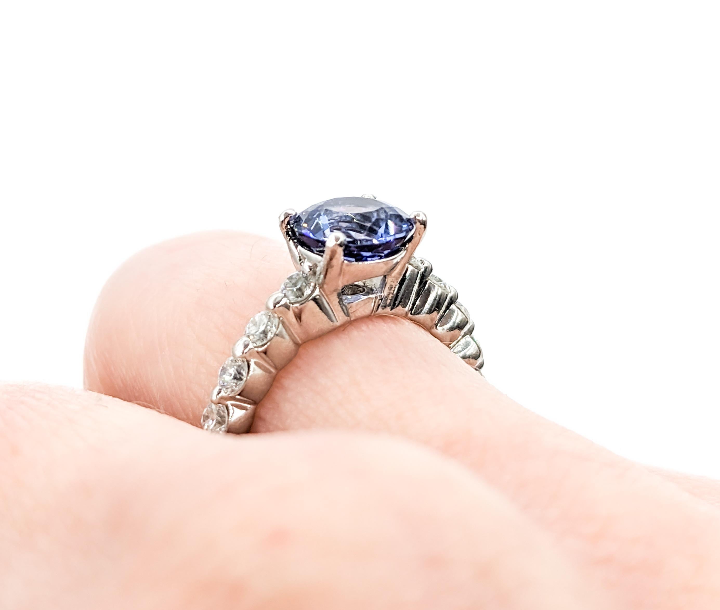 1.9ct Blue Sapphire &.50ctw Diamond Ritani Ring In Premium Platinum For Sale 4