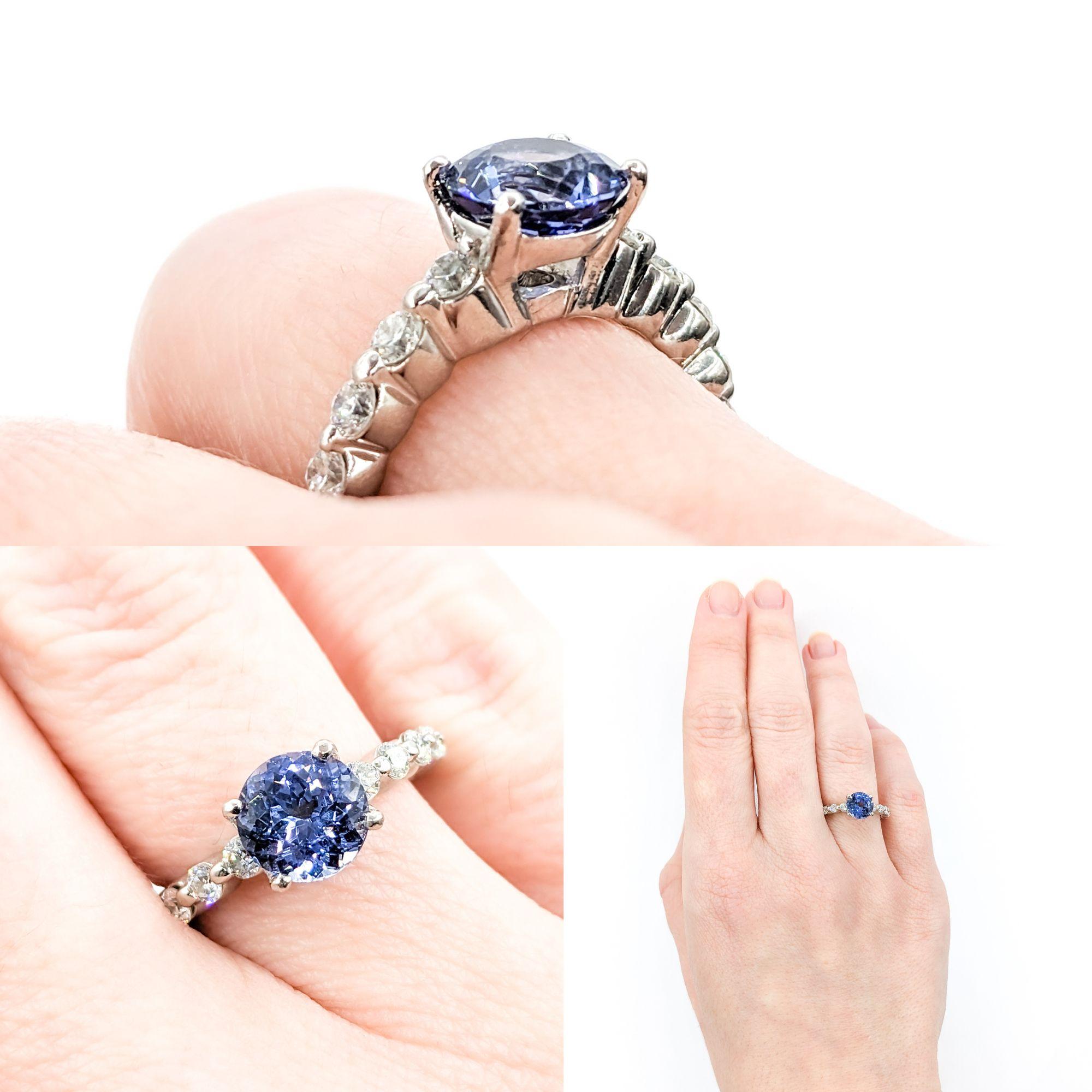 Round Cut 1.9ct Blue Sapphire &.50ctw Diamond Ritani Ring In Premium Platinum For Sale