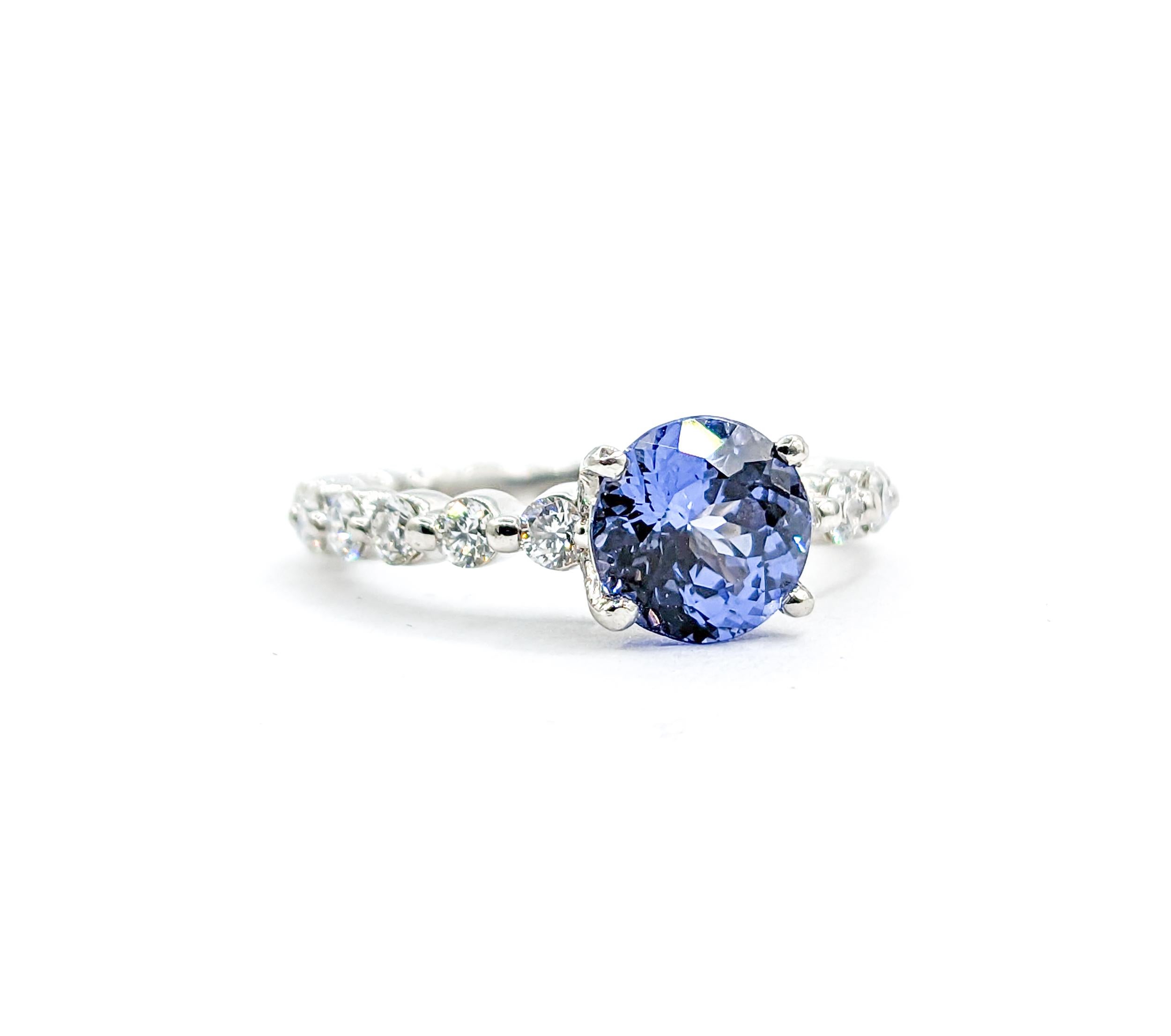 1.9ct Blue Sapphire &.50ctw Diamond Ritani Ring In Premium Platinum In Excellent Condition For Sale In Bloomington, MN