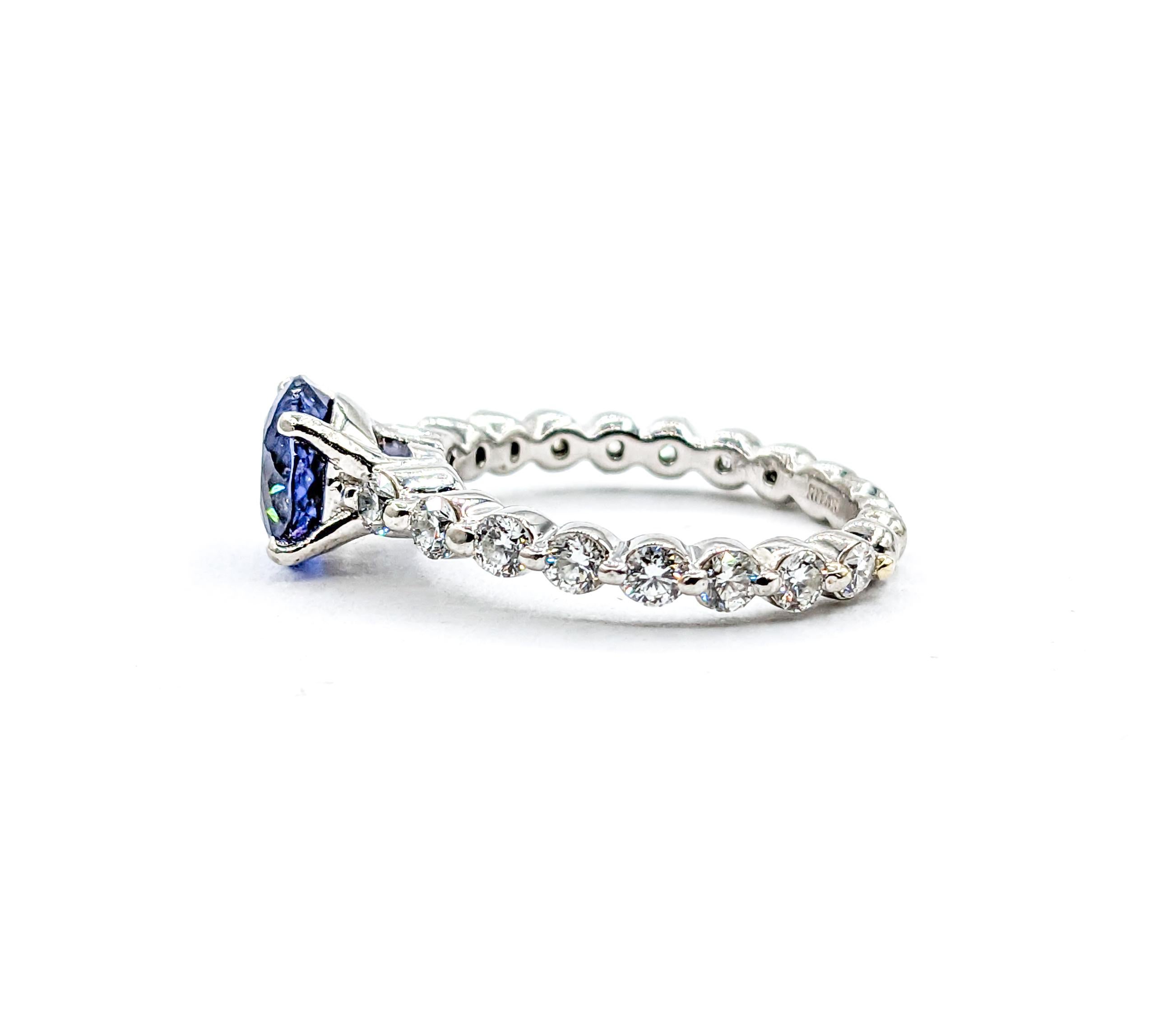 1.9ct Blue Sapphire &.50ctw Diamond Ritani Ring In Premium Platinum For Sale 1