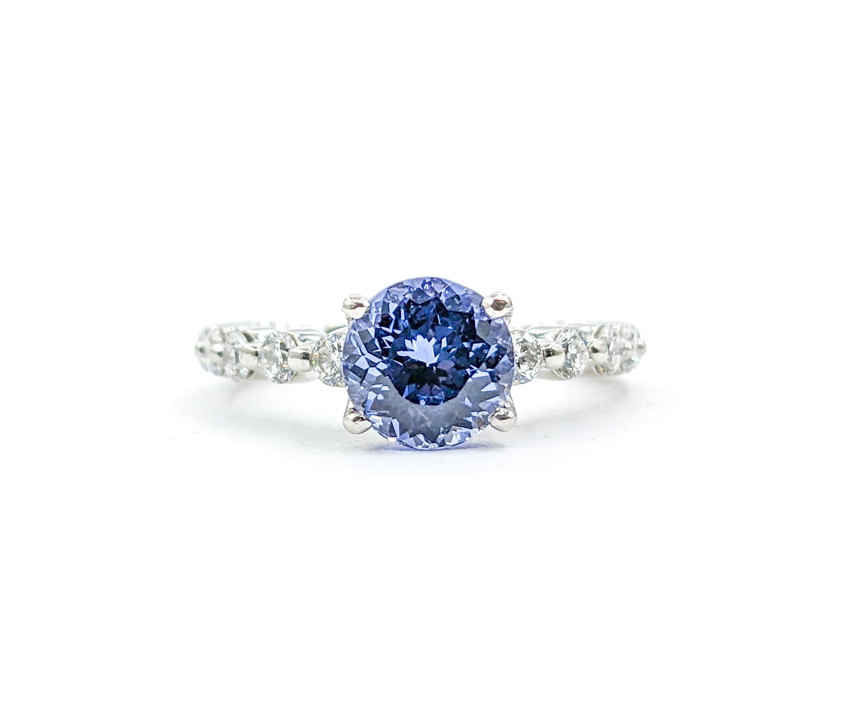 1.9ct Blue Sapphire &.50ctw Diamond Ritani Ring In Premium Platinum For Sale 3