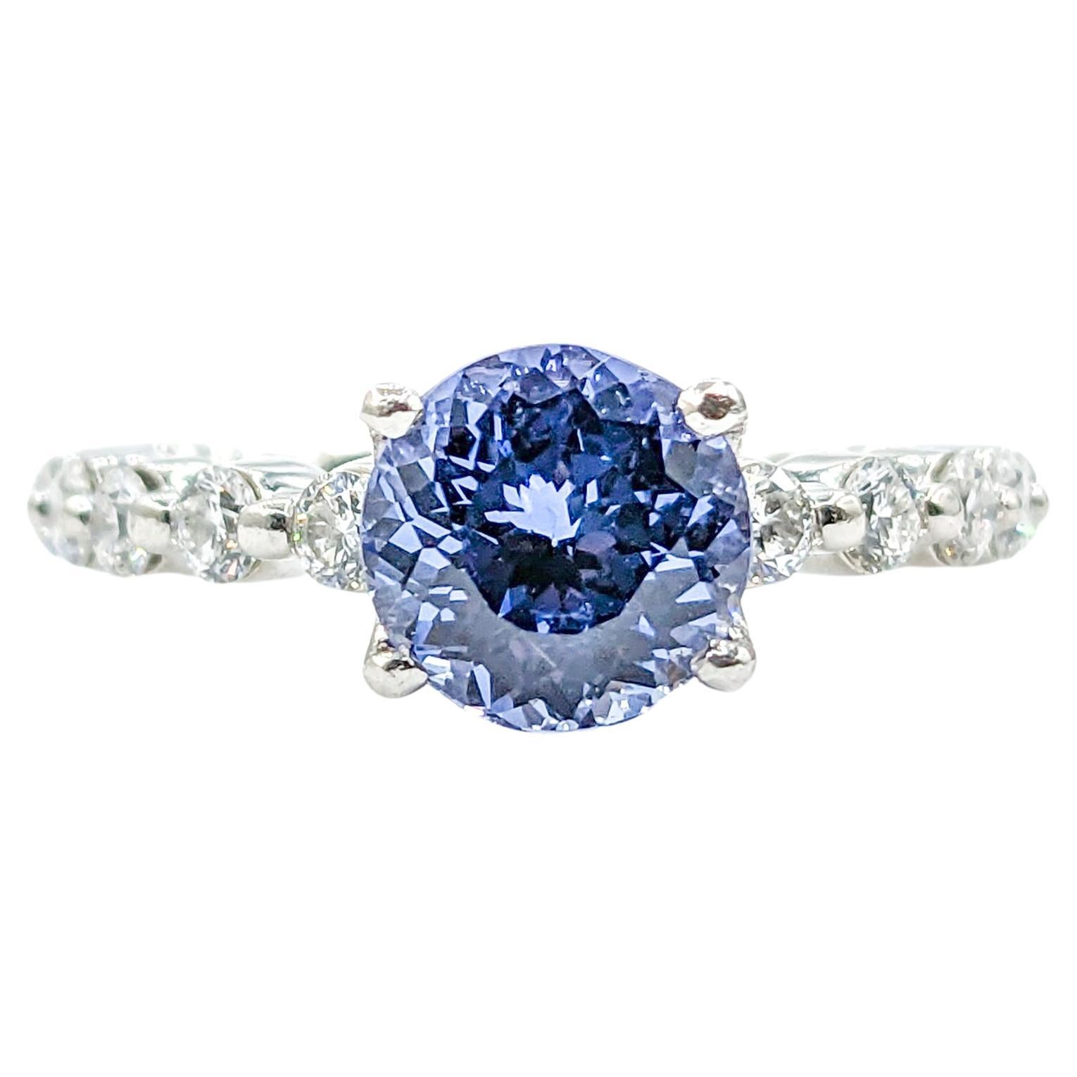 1.9ct Blue Sapphire &.50ctw Diamond Ritani Ring In Premium Platinum For Sale