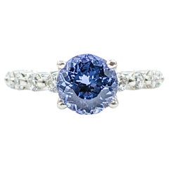 Retro 1.9ct Blue Sapphire &.50ctw Diamond Ritani Ring In Premium Platinum