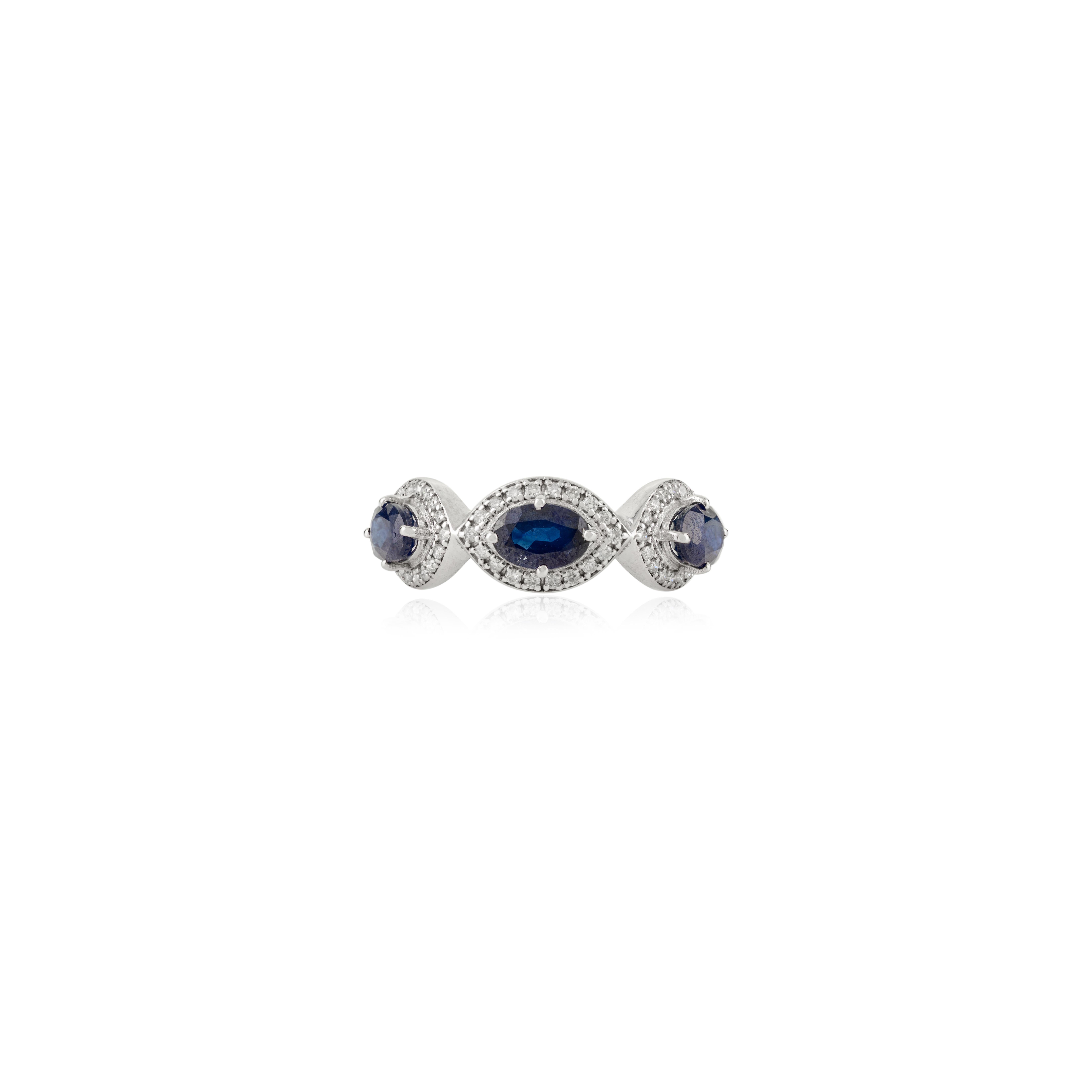 For Sale:  1.9Ct Blue Sapphire & Diamond Three Stone Ring in 14K White Gold Christmas Gift 3