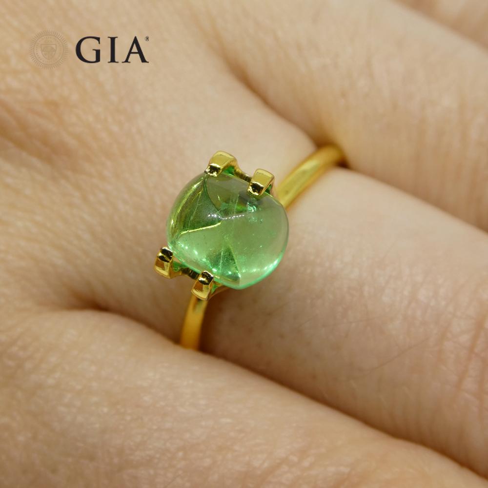 1.9ct Cushion Sugarloaf Cabochon Green Emerald GIA Certified Colombia   In New Condition For Sale In Toronto, Ontario