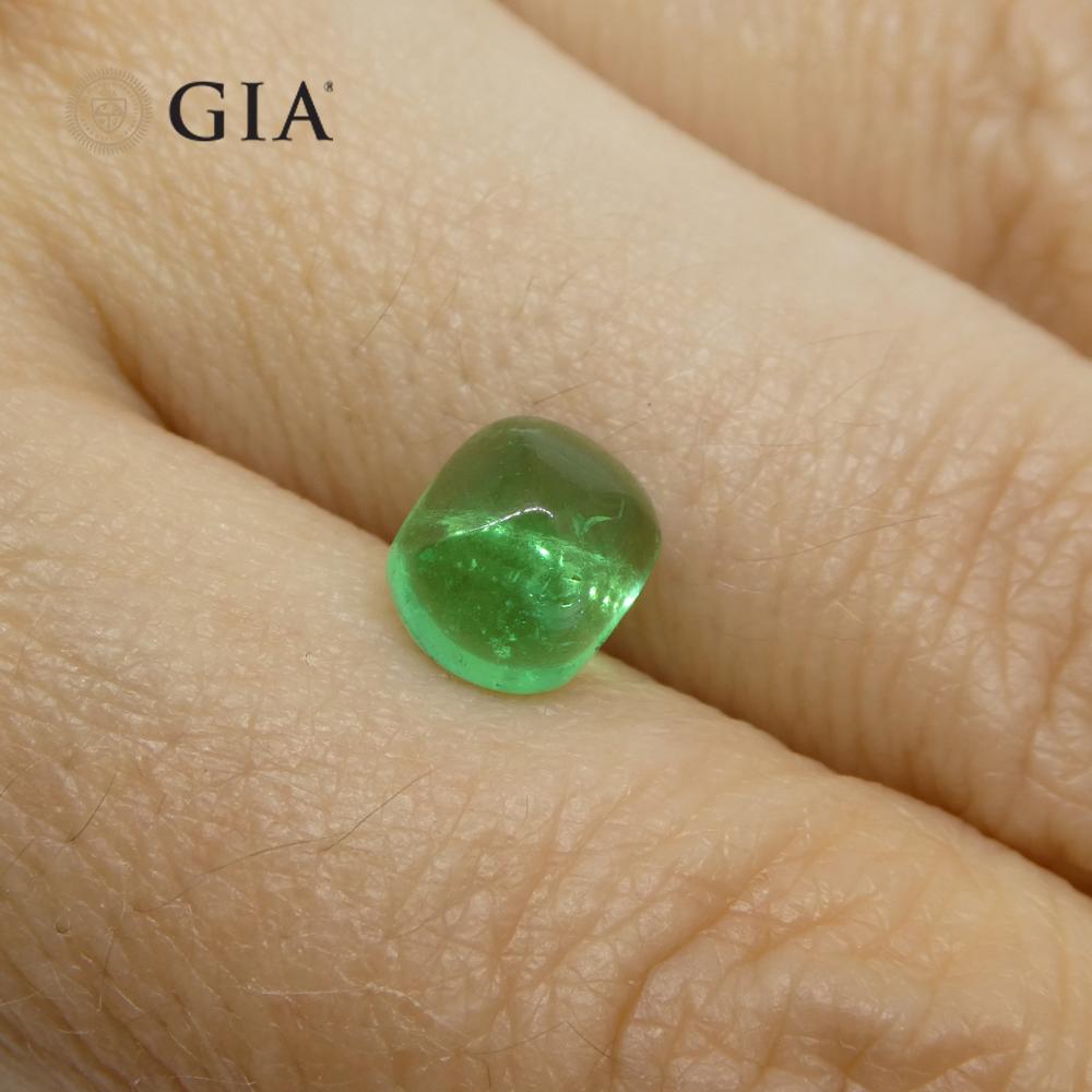 1.9ct Cushion Sugarloaf Cabochon Green Emerald GIA Certified Colombia   For Sale 1