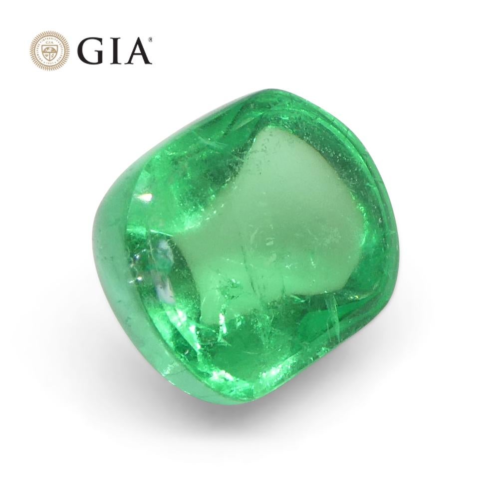 1.9ct Cushion Sugarloaf Cabochon Green Emerald GIA Certified Colombia   For Sale 3
