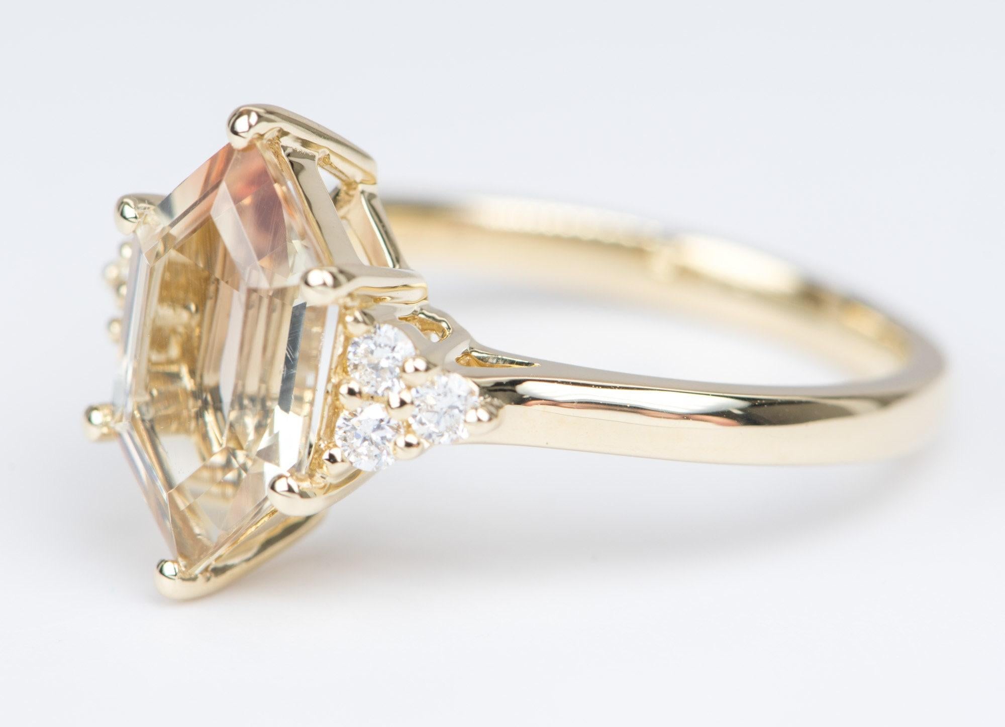 Hexagon Cut 1.9ct Hexagon Oregon Sunstone with Diamond Sides 14K Yellow Gold Engagement Ring