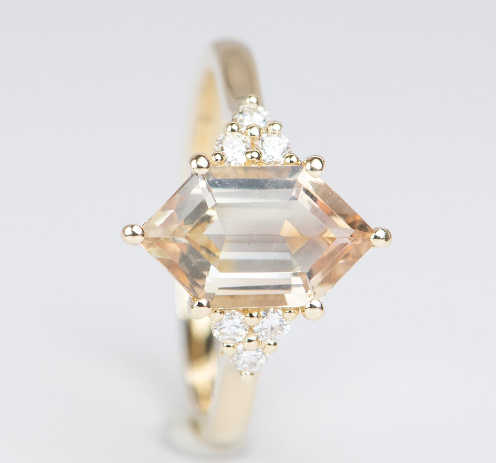 1.9ct Hexagon Oregon Sunstone with Diamond Sides 14K Yellow Gold Engagement Ring In New Condition In Osprey, FL
