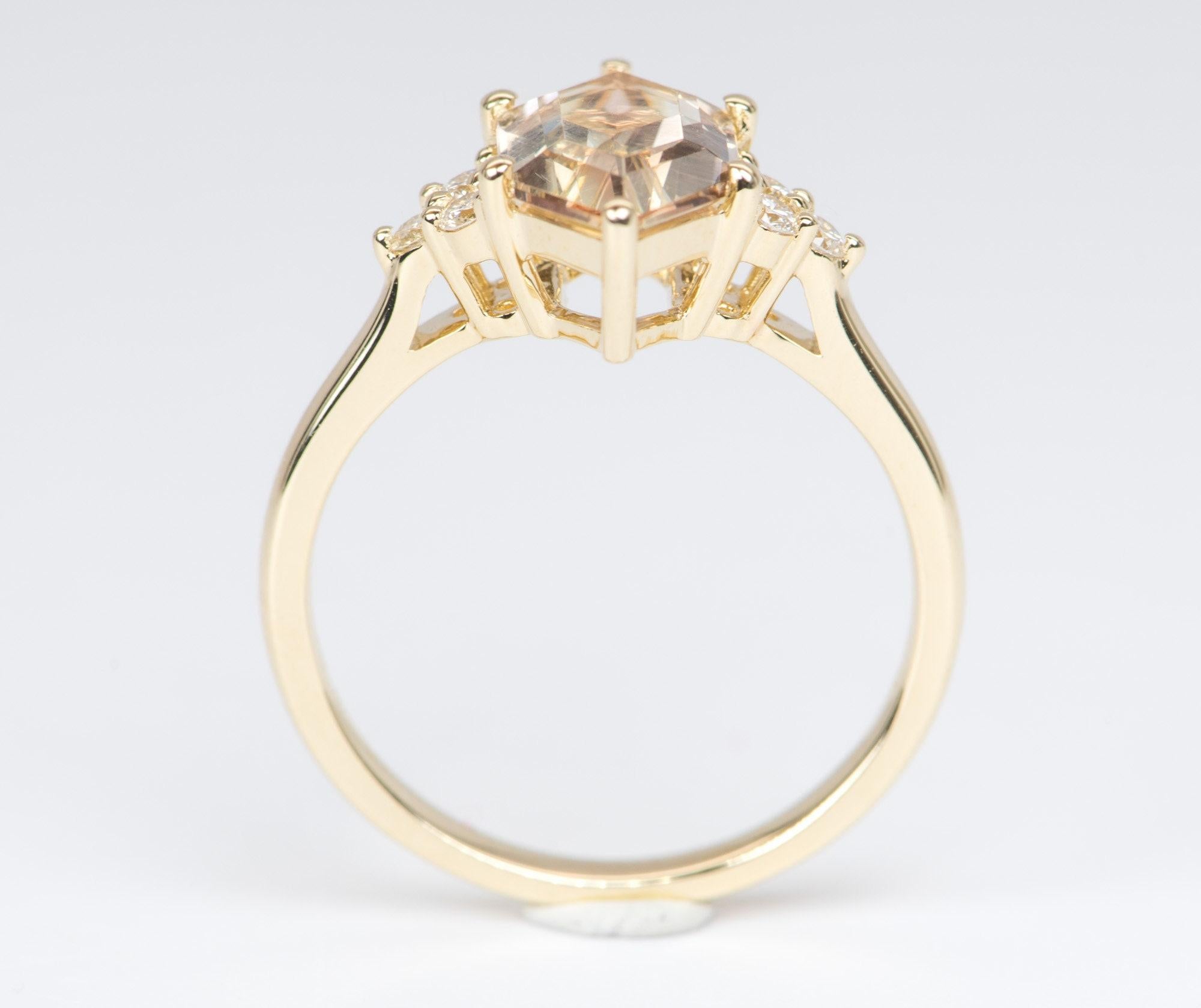Women's 1.9ct Hexagon Oregon Sunstone with Diamond Sides 14K Yellow Gold Engagement Ring