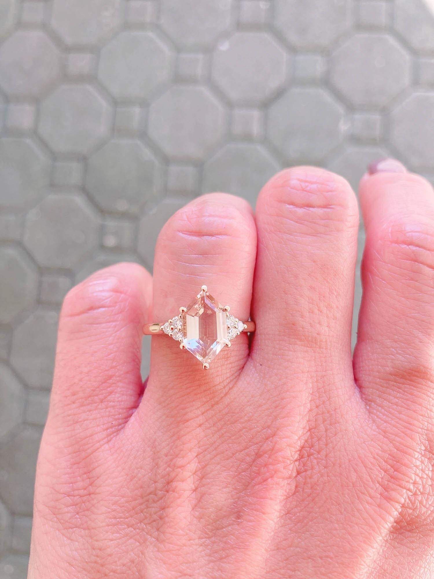 1.9ct Hexagon Oregon Sunstone with Diamond Sides 14K Yellow Gold Engagement Ring 1