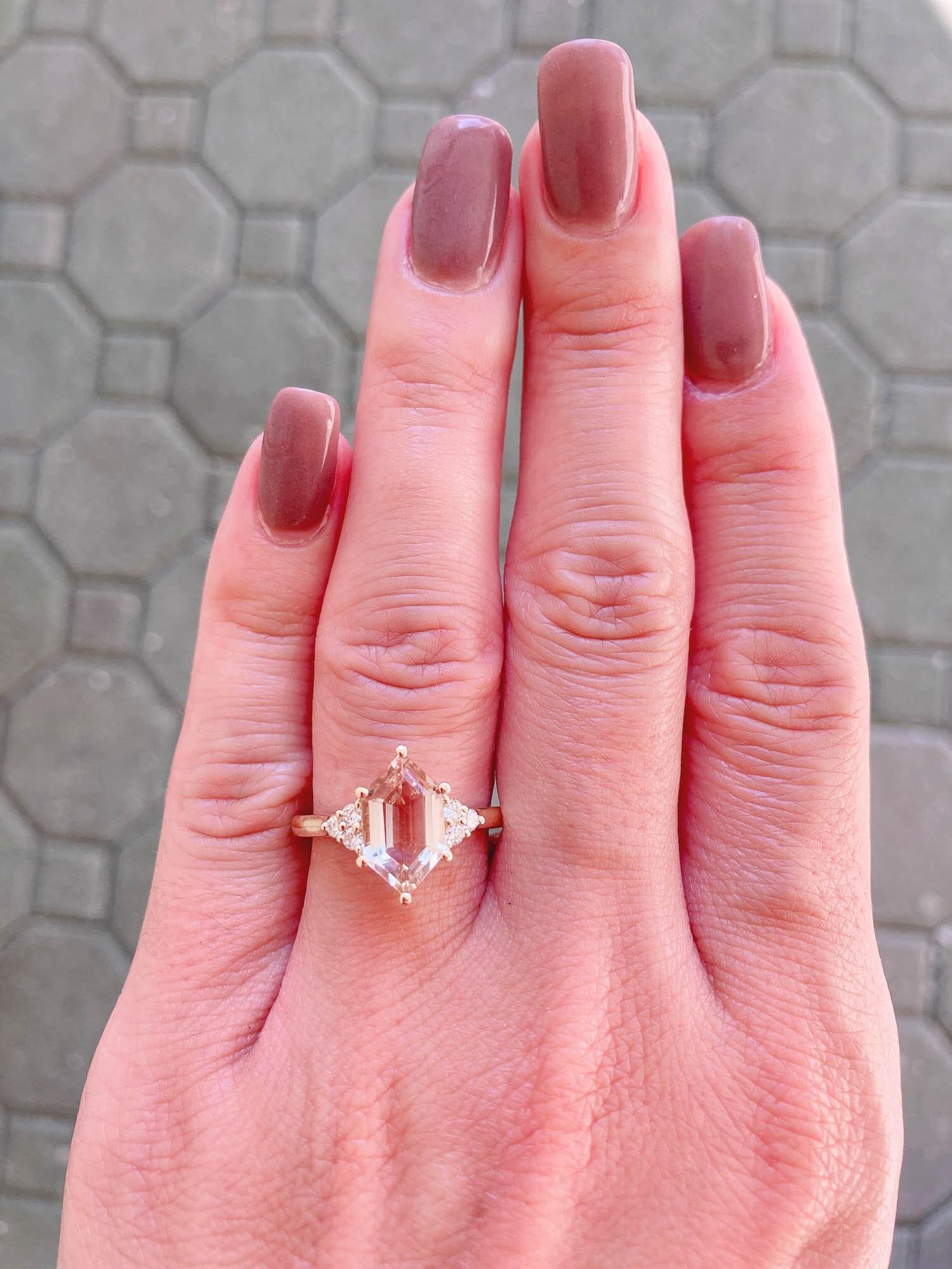 1.9ct Hexagon Oregon Sunstone with Diamond Sides 14K Yellow Gold Engagement Ring 2