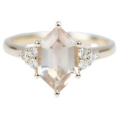 1.9ct Hexagon Oregon Sunstone with Diamond Sides 14K Yellow Gold Engagement Ring