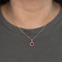 1.9Ct Madagascar Ruby Pendant with Natural Diamond Accent: Solid 14K Gold, 6.5mm