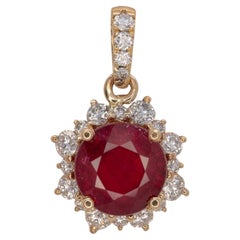1.9Ct Madagascar Ruby Pendant with Natural Diamond Accent: Solid 14K Gold, 6.5mm