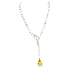 19ct Natural Yellow Citrine with 38 White Topaz Choker Drop Necklace