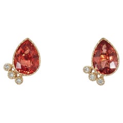 1.9Ct Padparadscha Sapphire Earrings with Earth-Mined Diamond Accents: 14K Gold