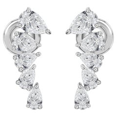 1.9Ct Pear Cut Natural Diamond Cluster Drop Earrings 18K White Gold