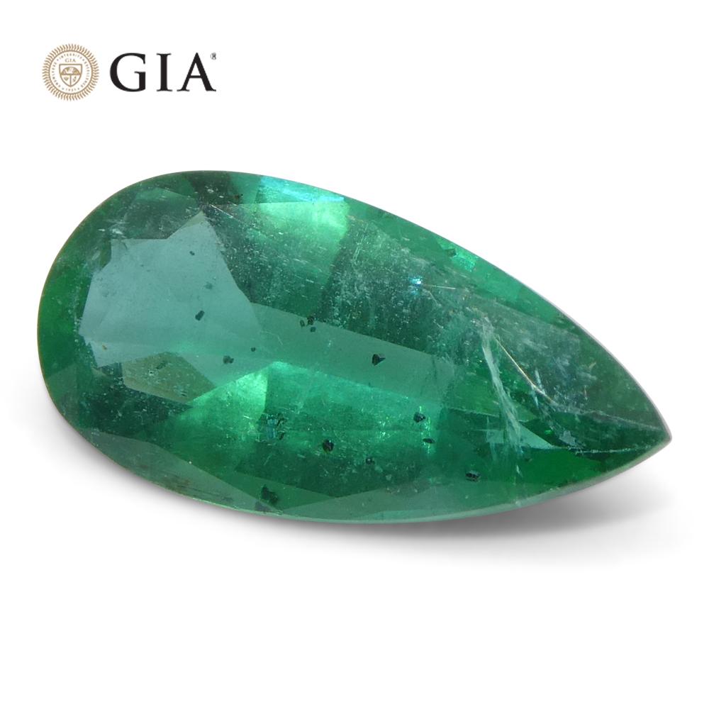 Women's or Men's 1.9ct Pear Green Emerald GIA Certified Zambia (F1) For Sale