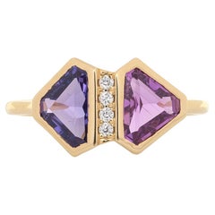 1.9Ct Pink & Purple Sapphire Ring with Natural Diamonds Accents: Solid 14K Gold