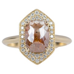 1.9ct Reddish Galaxy Diamond Hexagon 14K Yellow Gold Engagement Ring R6289