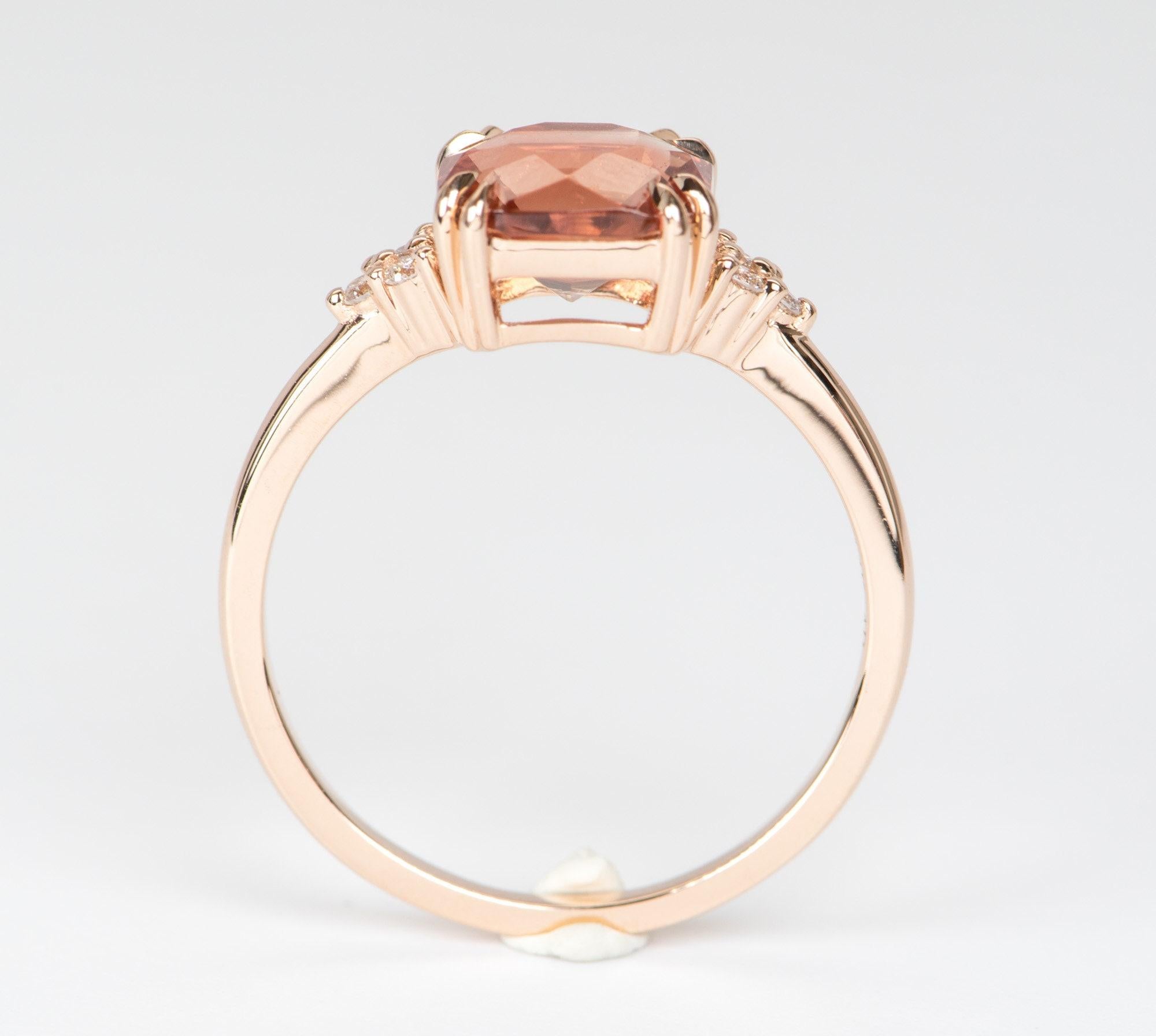 Square Cut 1.9ct Reddish Orange Oregon Sunstone with Diamond Sides Engagement Ring 14K Gold