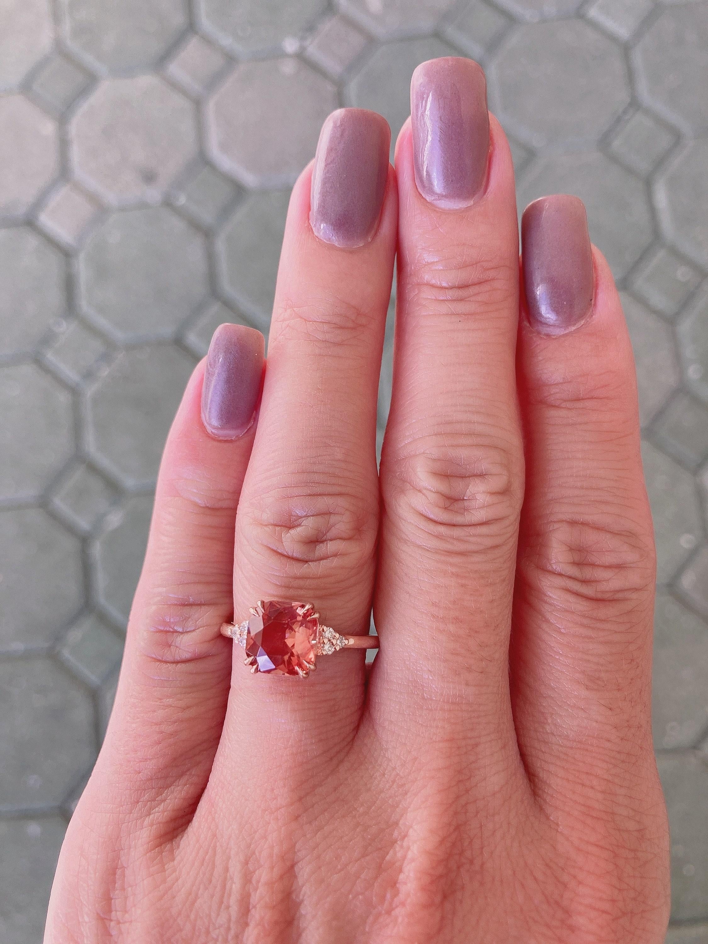 Women's 1.9ct Reddish Orange Oregon Sunstone with Diamond Sides Engagement Ring 14K Gold
